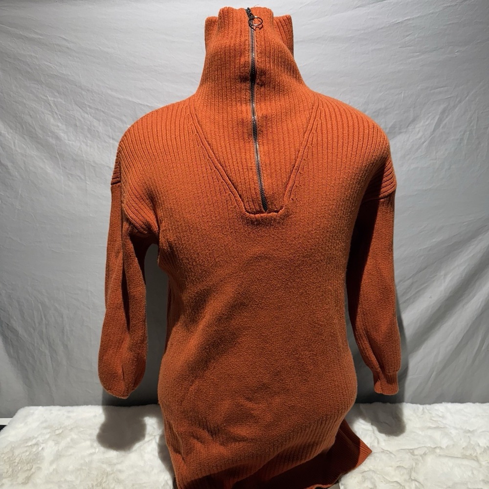 Female Hotouch Ribbed Knit T-Neck Zip‎ Sweater in Orange Pepper Size L